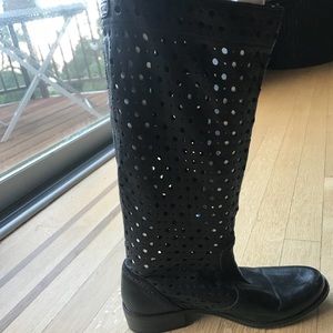 Diesel Black Leather  Perforated Boots